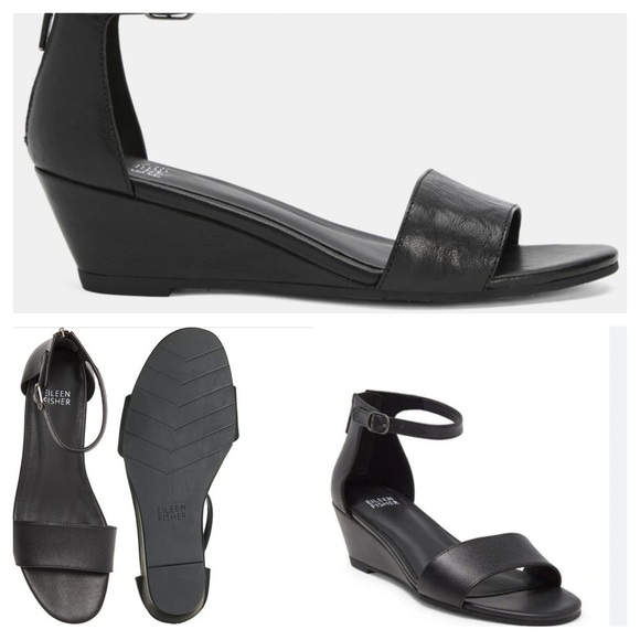 Eileen Fisher Mara Tumbled Leather Wedge Sandal size 5 - Picture 1 of 13